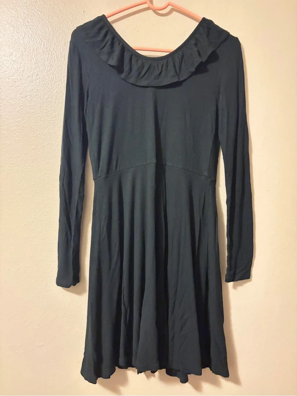 Kids Black Long Sleeve Ruffle Neck Dress
